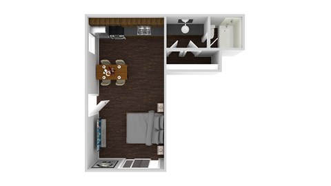 Floor plan for studio, 1 bath, 424 sqft